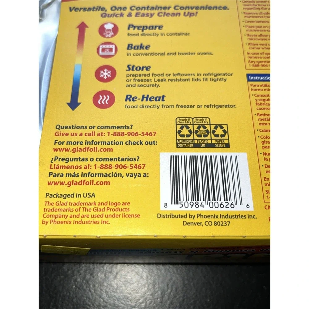 RARE Glad Heatables Aluminum Cooking & Storage Containers with Lids 4 Pack NEW